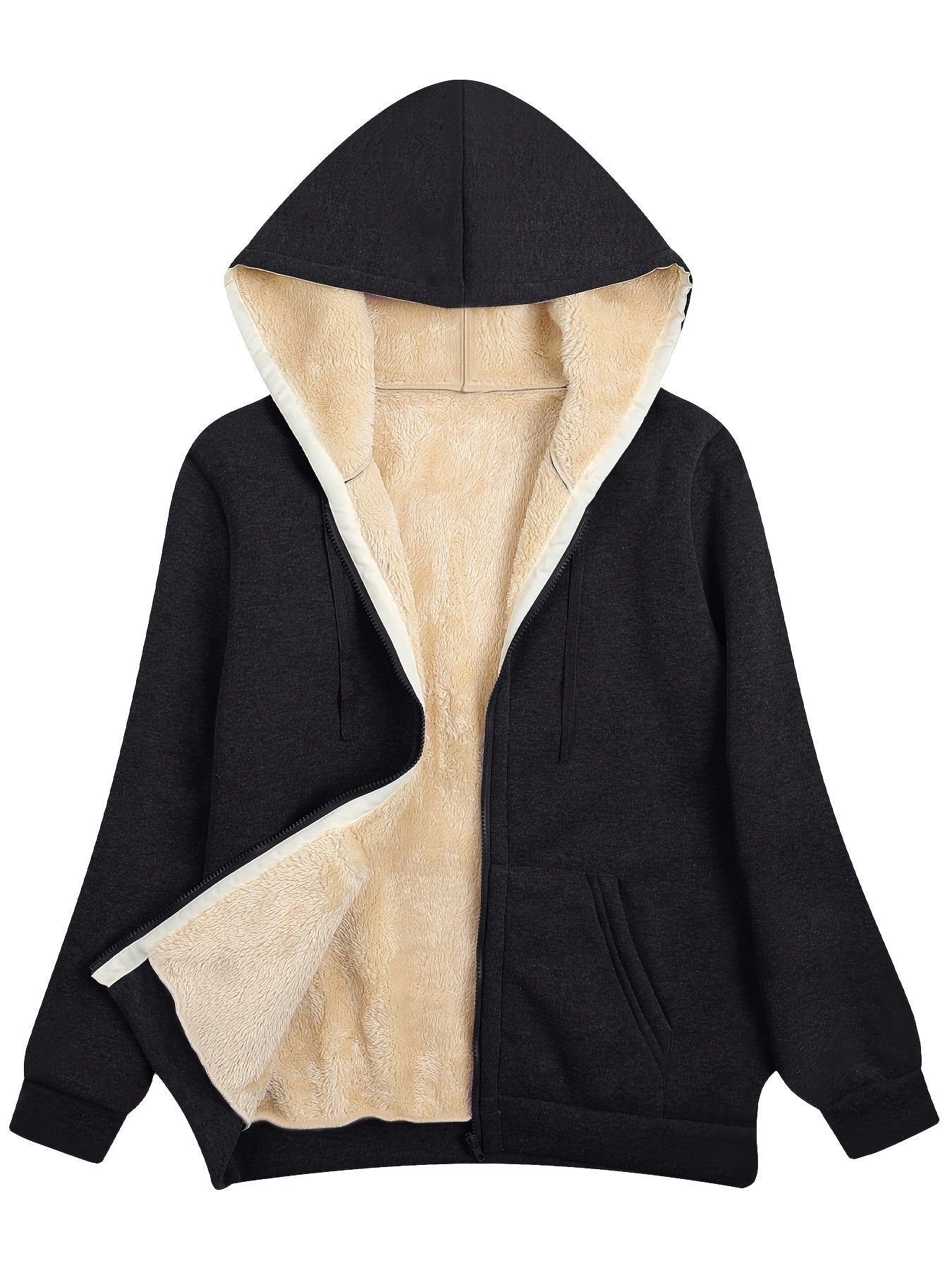 Cozy Fuzzy Hooded Jacket for Women - Zip Up, Drawstring Long Sleeve, Solid Color Outerwear - Stylish, Versatile & Warm, Perfect for All Seasons - Premium Quality Fashion Clothing