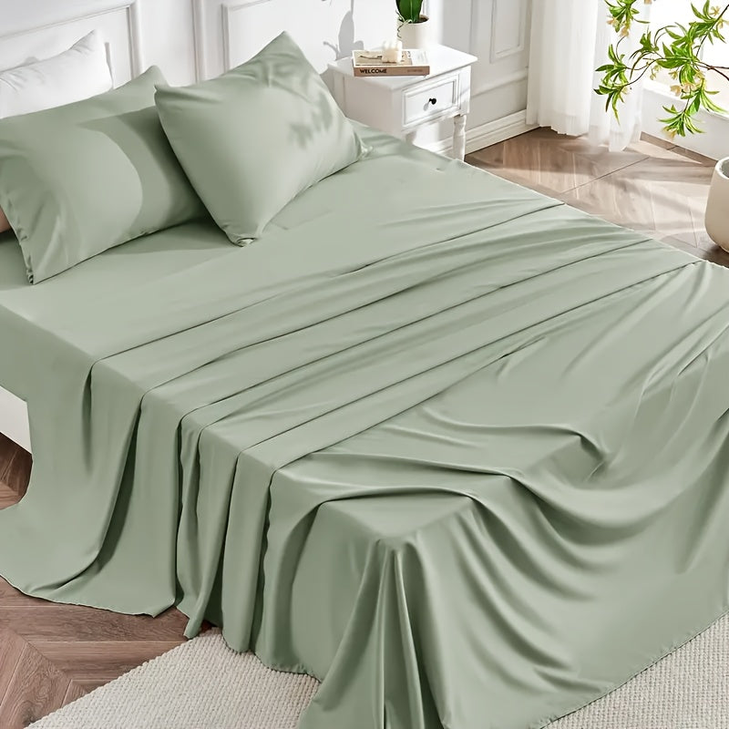 4pcs 2000TC Cooling Bamboo Bed Sheet Set Summer Chill Collection - 16" Deep Pocket - Silky Soft Luxury Bedding W/ Flat Sheet, Fitted Sheet & Pillowcases (Beat The Hea Stay Cool All Night)