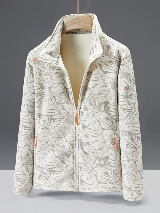 Ultra-Durable Windproof Plant Print Fleece Jacket - Perfect for Adventure Seekers with Stylish Nature-Inspired Design