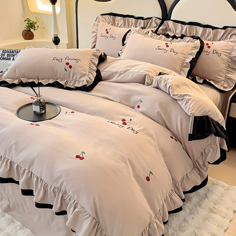 Light Luxury High-end Jacquard Embroidered Lace Four Piece Bedding Set, Suitable For Weddings And All Seasons, Including One Duvet Cover, One Bed Sheet, Two Pillowcases, Without A Core