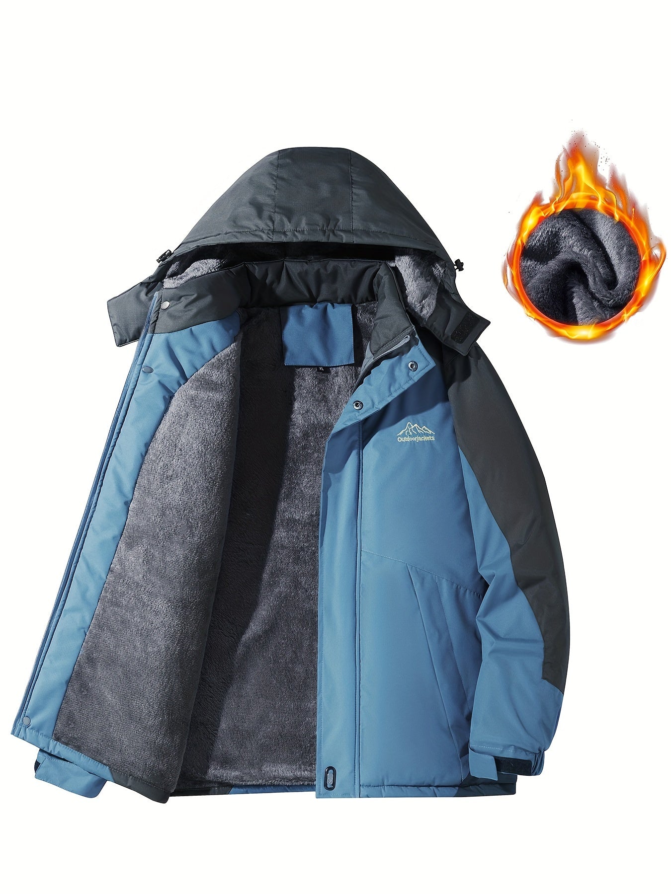 Men'S Casual Color Block Thick Hooded Jacket, Windproof Single-Layer Fleece Jacket for Fall Winter Jacket Gifts