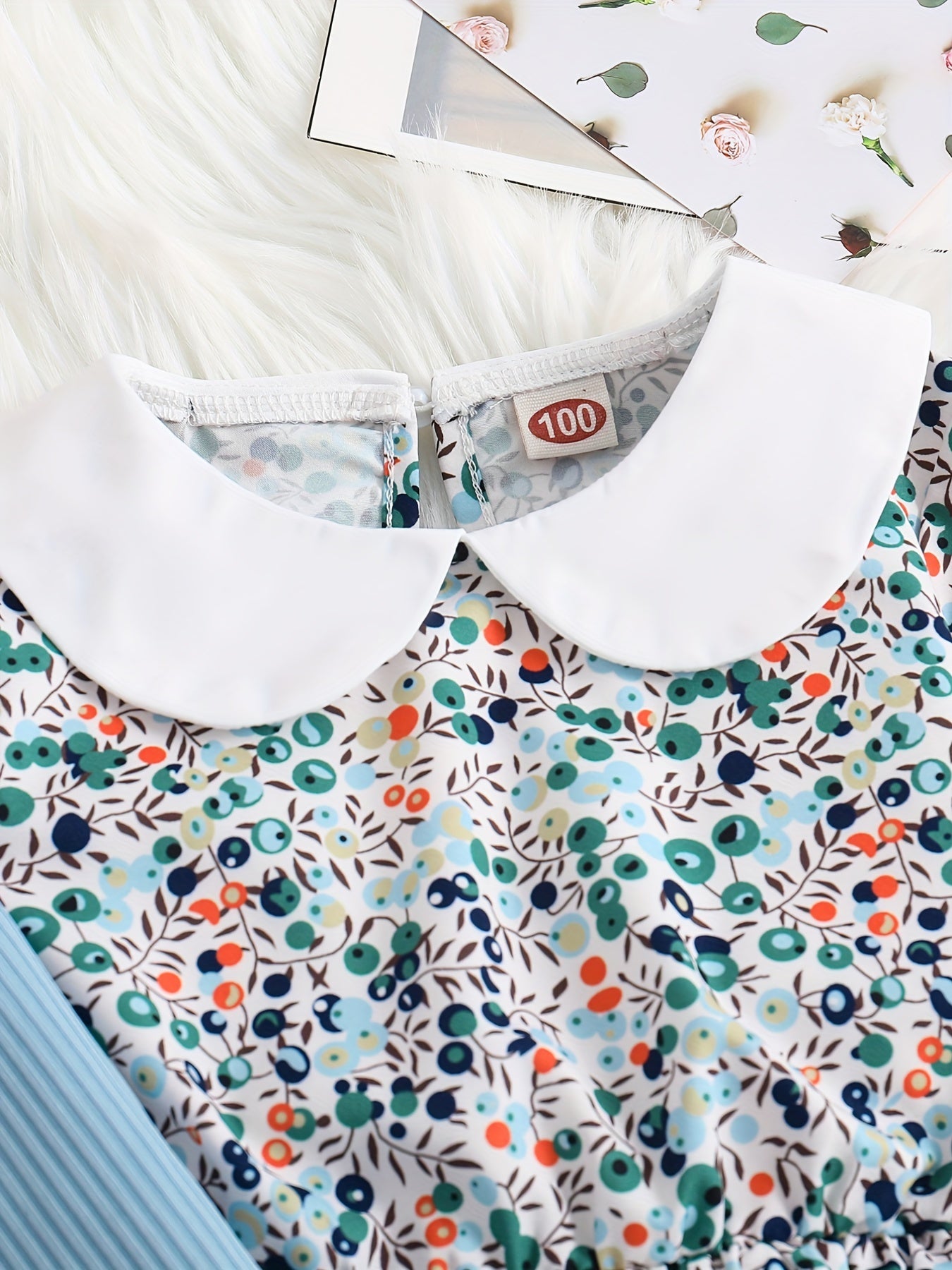 Girls 2pcs Long Sleeve Dress & Ribbed Cardigan Coat Set Floral Print Elegant Jacket Top Casual Kids Clothes Spring Fall