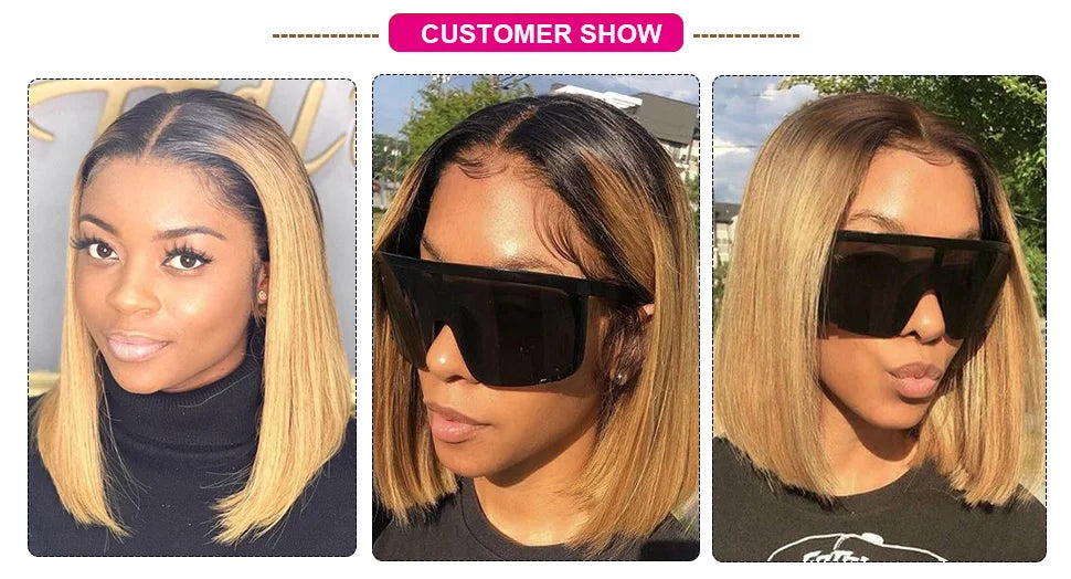 Colored Ombre Pink Bob T Part Lace Wigs Straight Human Hair Lace Front Wigs Pre Plucked Blonde Straight Lace Front Wigs