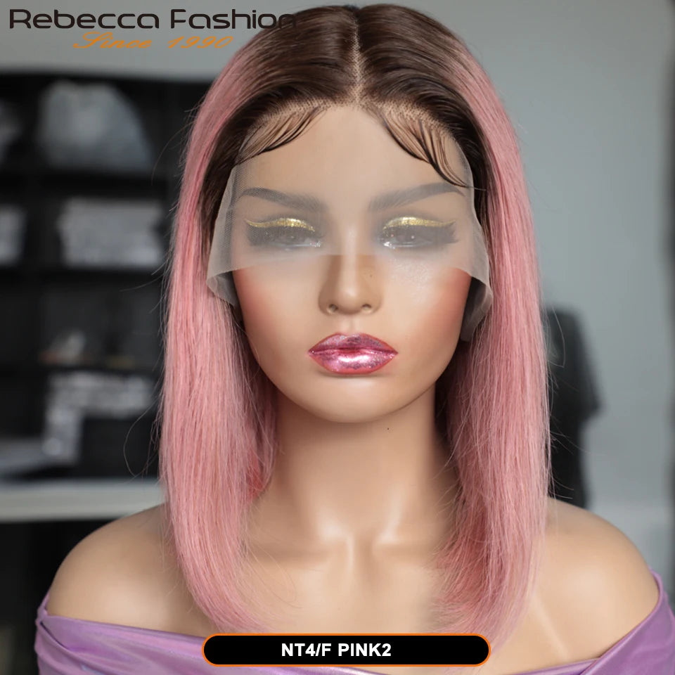Colored Ombre Pink Bob T Part Lace Wigs Straight Human Hair Lace Front Wigs Pre Plucked Blonde Straight Lace Front Wigs