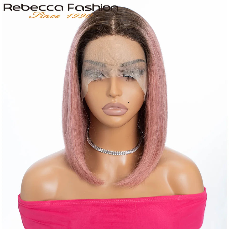 Colored Ombre Pink Bob T Part Lace Wigs Straight Human Hair Lace Front Wigs Pre Plucked Blonde Straight Lace Front Wigs