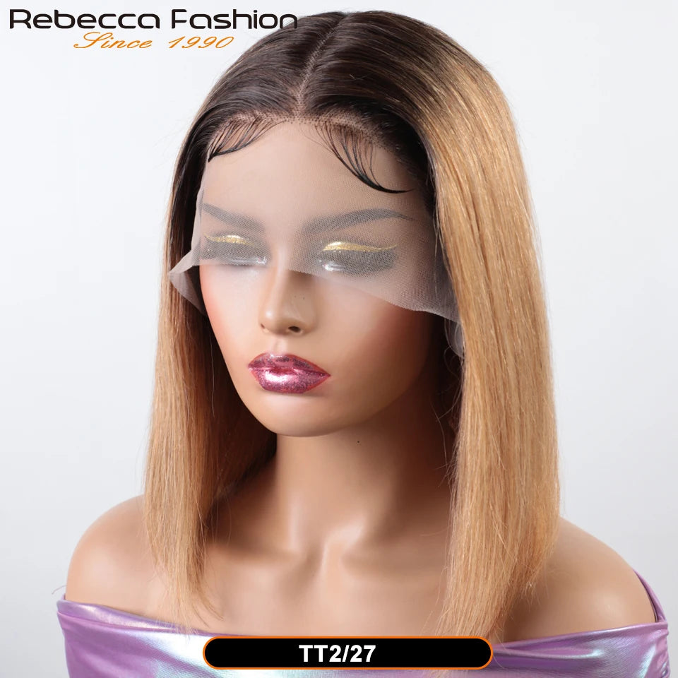 Colored Ombre Pink Bob T Part Lace Wigs Straight Human Hair Lace Front Wigs Pre Plucked Blonde Straight Lace Front Wigs