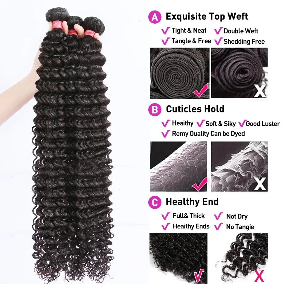 30 40 Inch Deep Wave 16A Curly 100% Human Hair Bundles Brazilian 3 4 Bundles Hair Wig Weave Hair Extensions Virgin Hair Raw Wigs