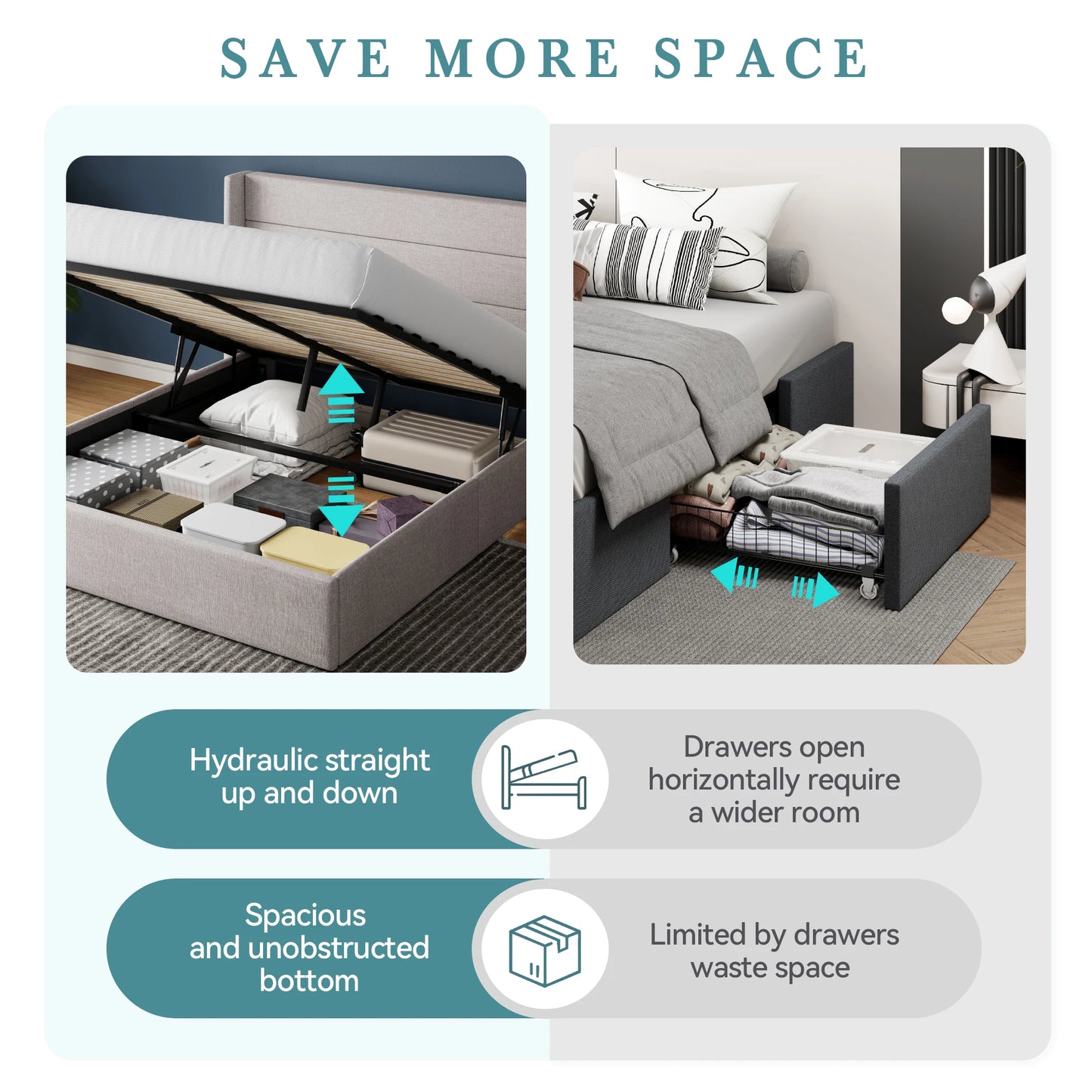 HOOMIC Lift Up Storage Bed with Wingback Headboard/Heavy-Duty Hydraulic Bed/Large Underneath Storage Allewie