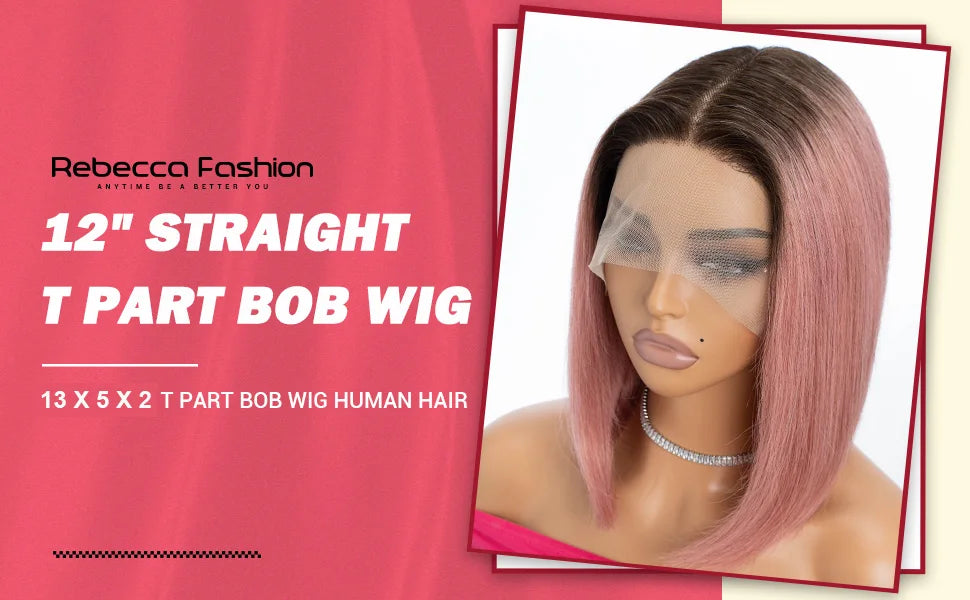 Colored Ombre Pink Bob T Part Lace Wigs Straight Human Hair Lace Front Wigs Pre Plucked Blonde Straight Lace Front Wigs
