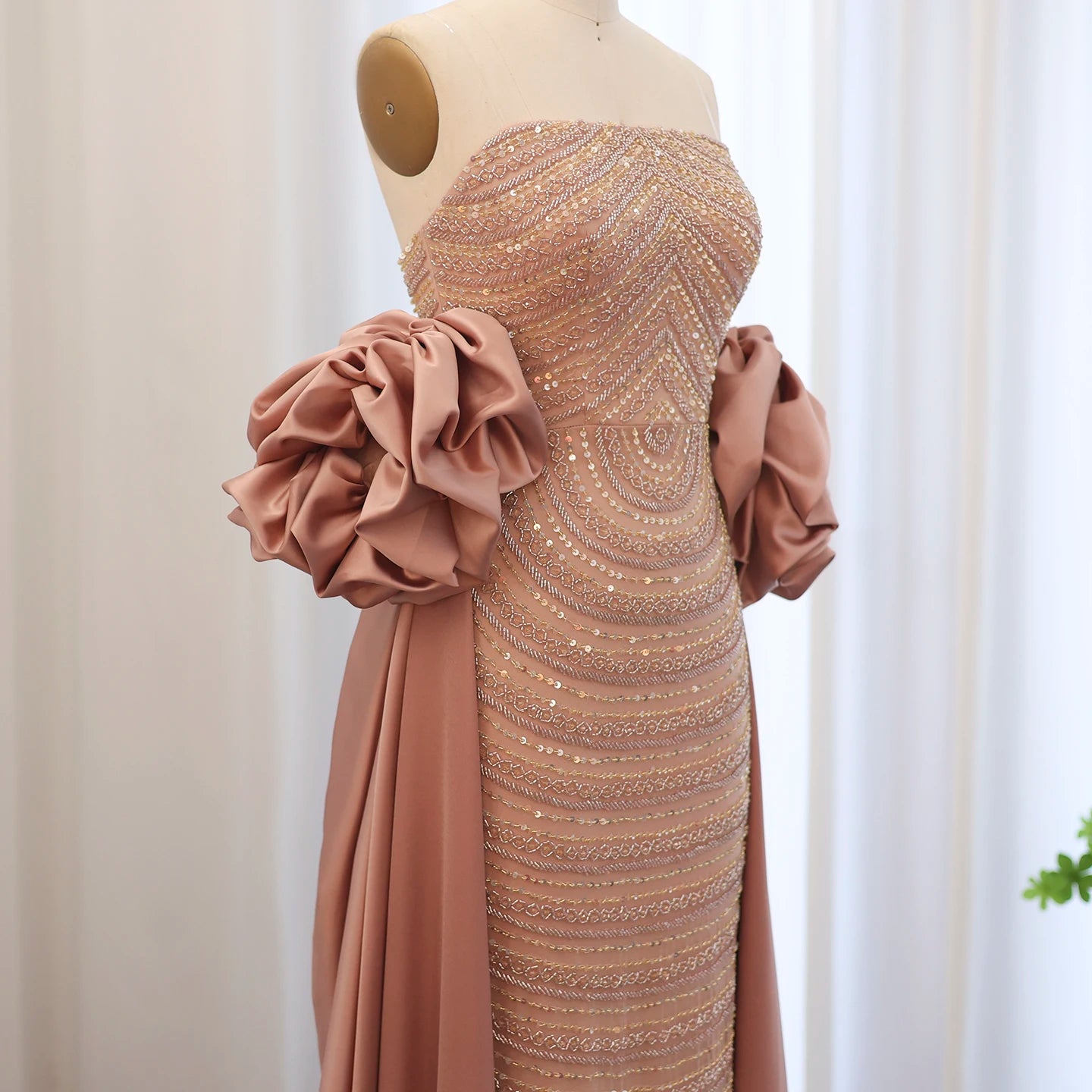 Sharon Said Luxury Arabic Dusty Rose Evening Dresses with Cape Dubai Strapless Midi Women Wedding Party Gowns SS492 Customized