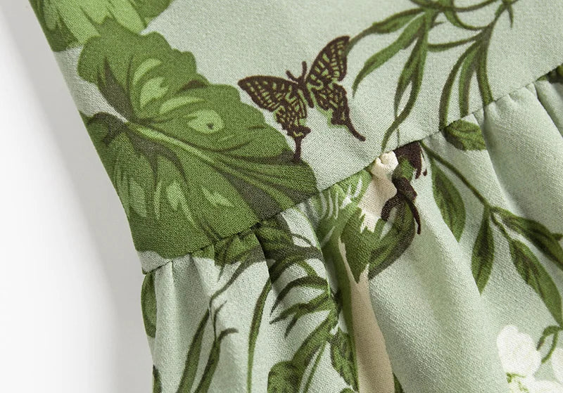 Dresses For Women 2021 Party Elegant Ruffle Hem Beach Summer Dress Sweetheart Neck Tie Strap Tropical Print Chiffon Midi Dress