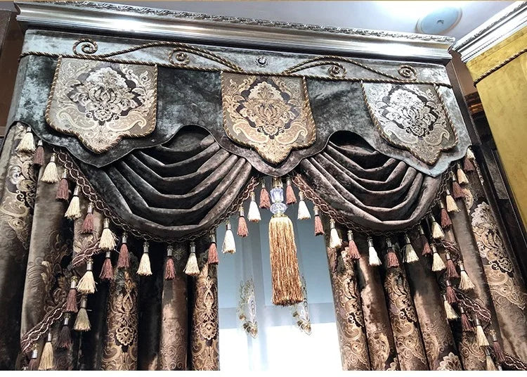 European Curtains for Living Room Dining Bedroom High Window Elegant Palace Luxury Print Velvet Curtain Carved Gold Curry Villa