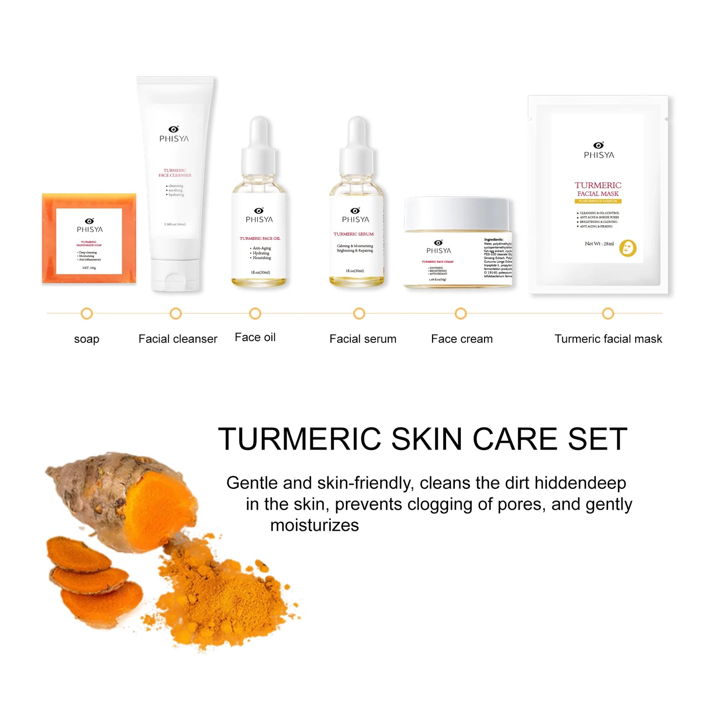 Private Label Tumeric Skin Care Products Anti Aging Anti Acne Moisturizing Facial Set Vitamin C Tumeric Skin Care Set