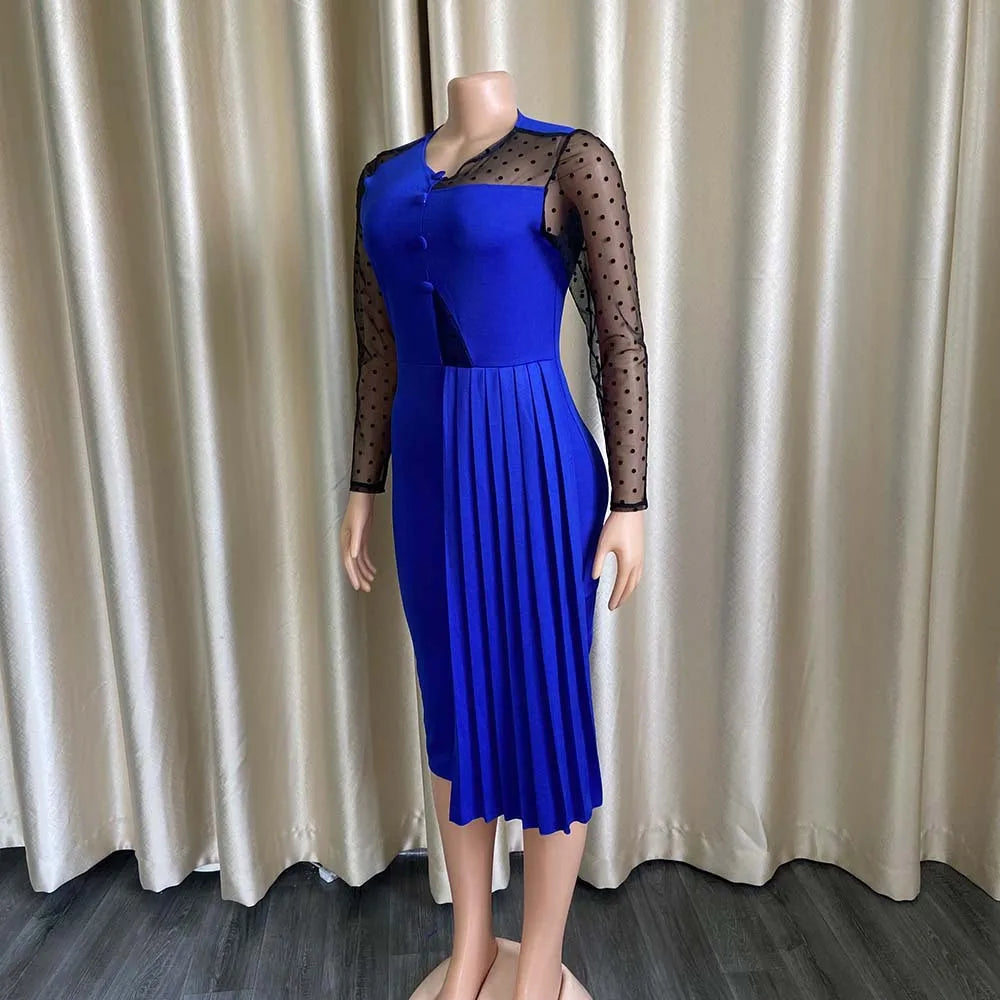 D249 New Arrival Fashion Mesh Splicing Slim Warp Hip Split Career Dresses Ladies Formal Dresses Women Office Dress