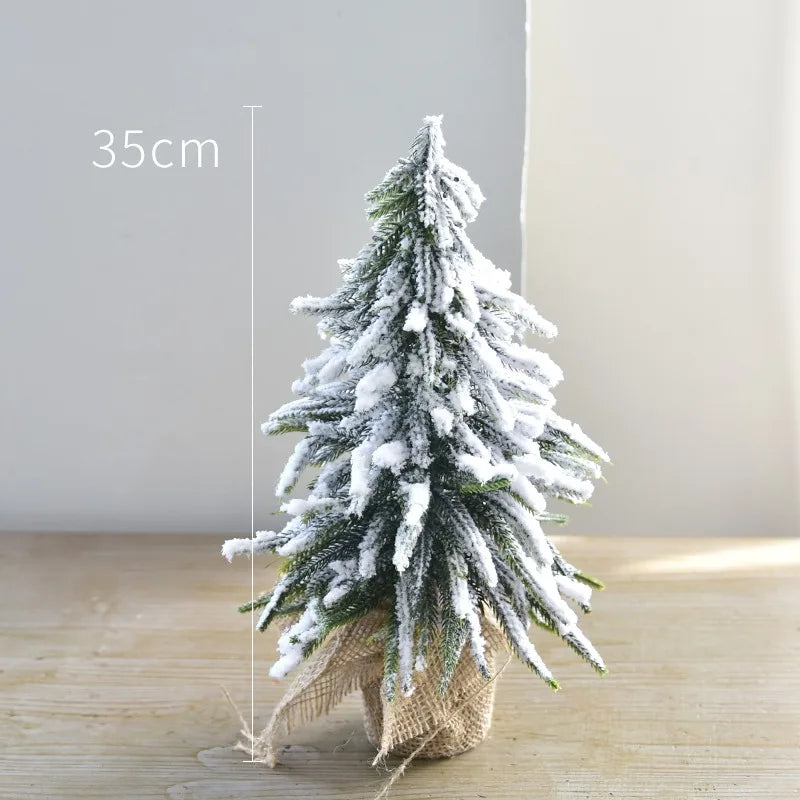 Christmas Tree Mini Pine Tree With Wood Base DIY Home Table Top Decor Christmas Artificial Frosted Sisal Small Trees Party Decor