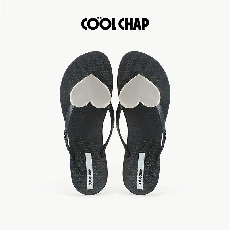 PVC Summer Slipper Flip Flops Beach Sandal Open Fashionable Heart Design Soft Flexible Anti-Slip Breathable Light Weight