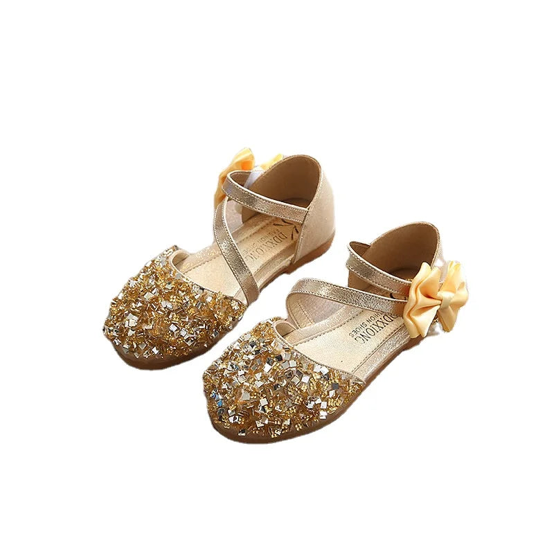 New Bowknot Colorful Sequins High Heels Shoes Girls Sandals Summer Kids Shoes Princess Girls Party Shoes Children Sandal