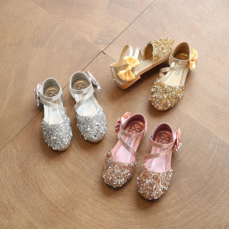New Bowknot Colorful Sequins High Heels Shoes Girls Sandals Summer Kids Shoes Princess Girls Party Shoes Children Sandal