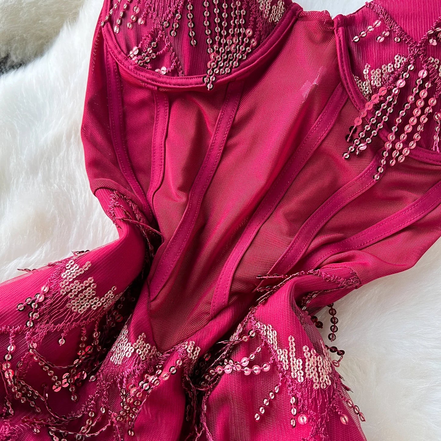 Fringe Corset Dress Strap Wave Sequin Mermaid Trumpet Evening Dresses Ladies