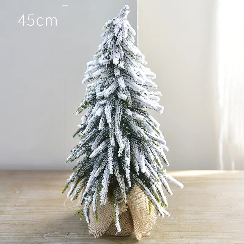 Christmas Tree Mini Pine Tree With Wood Base DIY Home Table Top Decor Christmas Artificial Frosted Sisal Small Trees Party Decor