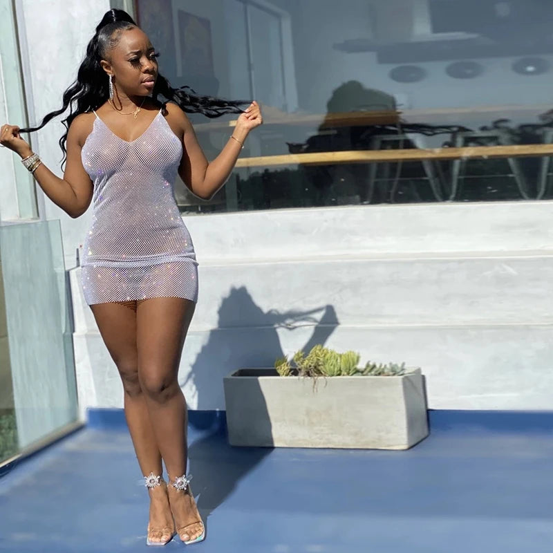 Women Slim Dresses Ladies Dress Summer Sexy Deep V-neck Sleeveless Straight Fashion New Party Casual Dresses Sexy & Club Mini