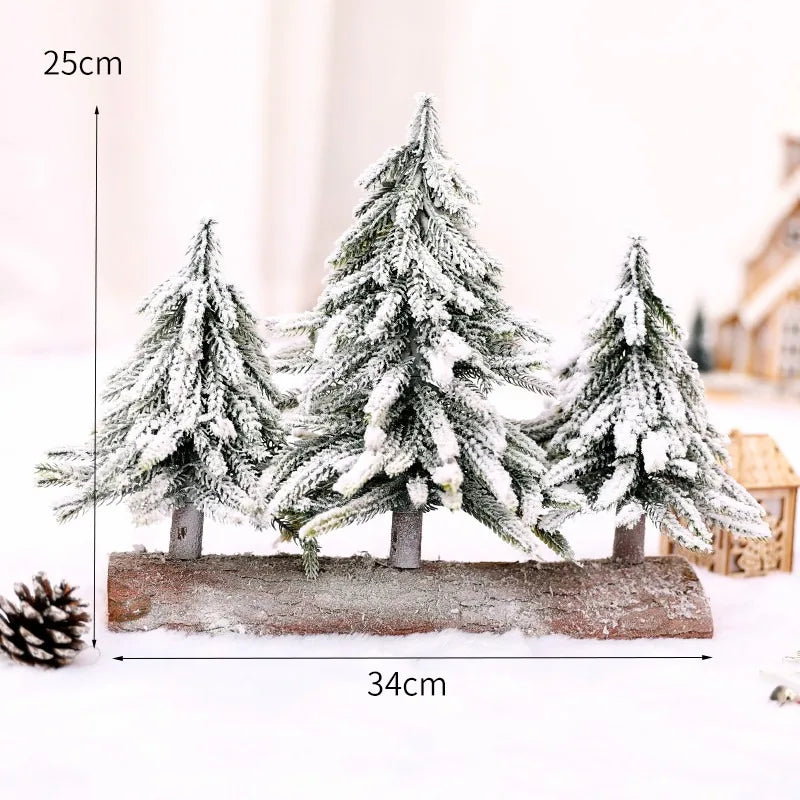 Christmas Tree Mini Pine Tree With Wood Base DIY Home Table Top Decor Christmas Artificial Frosted Sisal Small Trees Party Decor