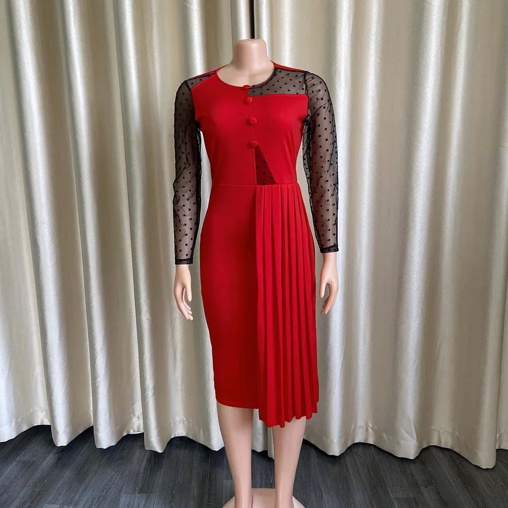 D249 New Arrival Fashion Mesh Splicing Slim Warp Hip Split Career Dresses Ladies Formal Dresses Women Office Dress