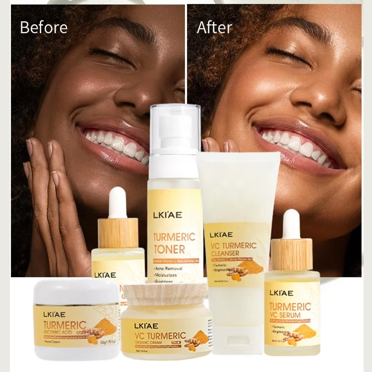 2024 Beauty Products Tumeric Ingredient Deep Cleansing Rejuvenating Glowing Lightening 6 in 1 Face Oily Skin Care Set