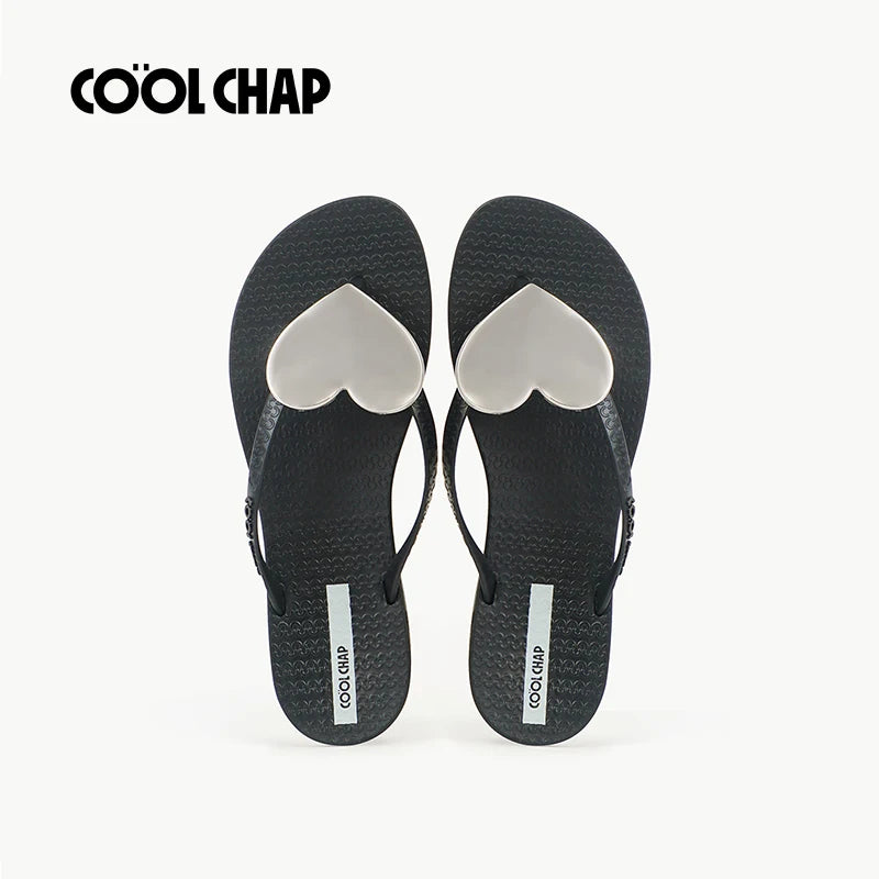 PVC Summer Slipper Flip Flops Beach Sandal Open Fashionable Heart Design Soft Flexible Anti-Slip Breathable Light Weight
