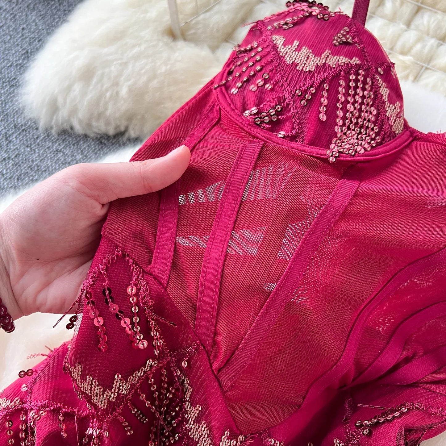 Fringe Corset Dress Strap Wave Sequin Mermaid Trumpet Evening Dresses Ladies