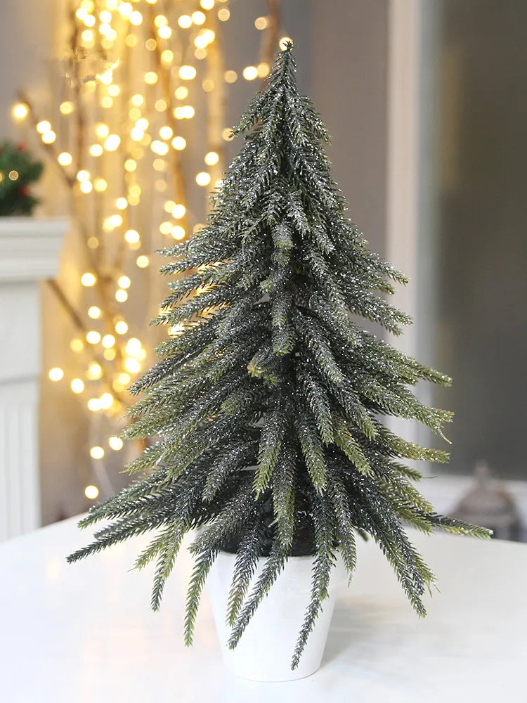 Christmas Tree Mini Pine Tree With Wood Base DIY Home Table Top Decor Christmas Artificial Frosted Sisal Small Trees Party Decor