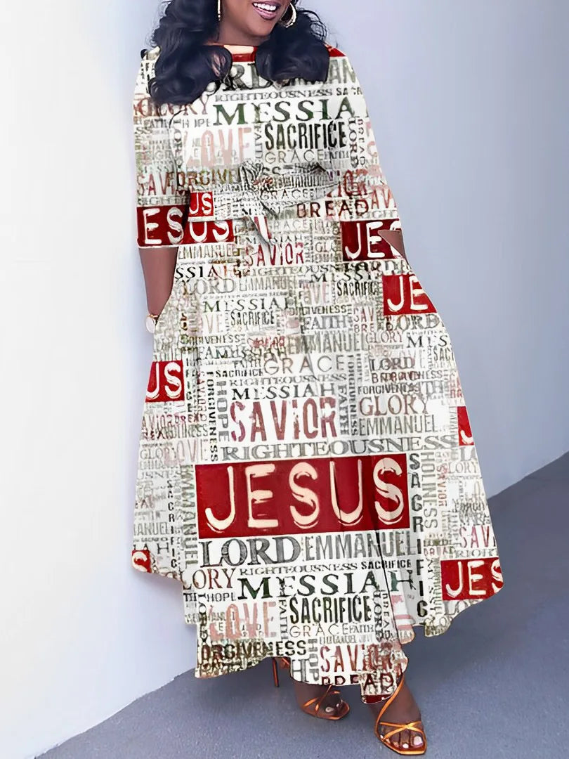 Q103 Latest Design Elegant Dresses Women Casual Temperament Lace up A-line Maxi Dresses Ladies Printed Winter Dress