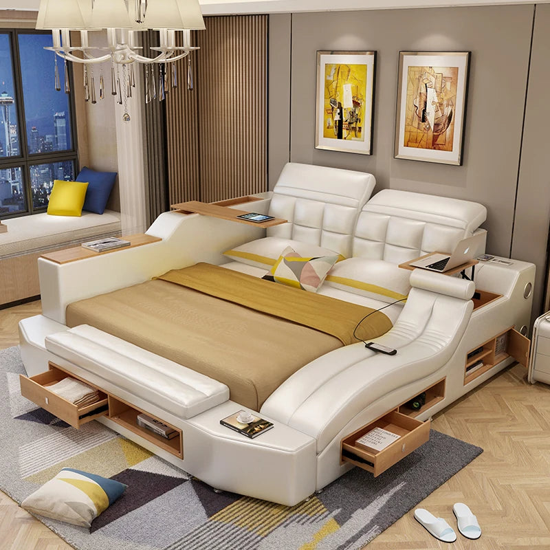 Genuine Leather multifunctional massage bed frame modern Nordic camas ultimate bed кровать двуспальная lit beds سرير  muebles de