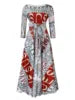 Q103 Latest Design Elegant Dresses Women Casual Temperament Lace up A-line Maxi Dresses Ladies Printed Winter Dress