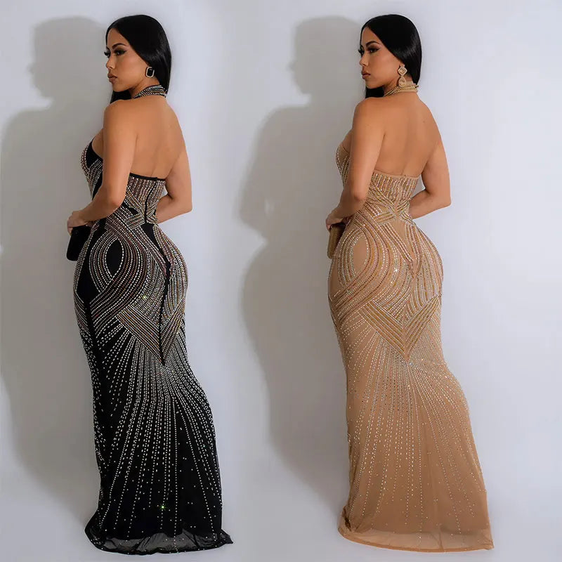 Luxury Sweep Train Halter Sleeveless Party Dress Trumpet Fishtail Ball Gown Evening Dresses Ladies Women