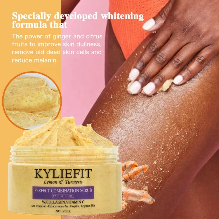 Kyliefit Tumeric Vc Brightening Face Papaya Exfoliating Private Label Whipped Body Bath Whitening Body Scrub for Acne
