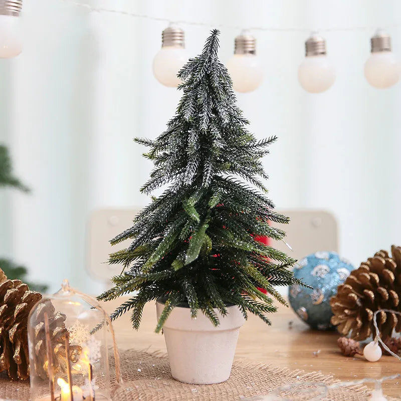 Christmas Tree Mini Pine Tree With Wood Base DIY Home Table Top Decor Christmas Artificial Frosted Sisal Small Trees Party Decor
