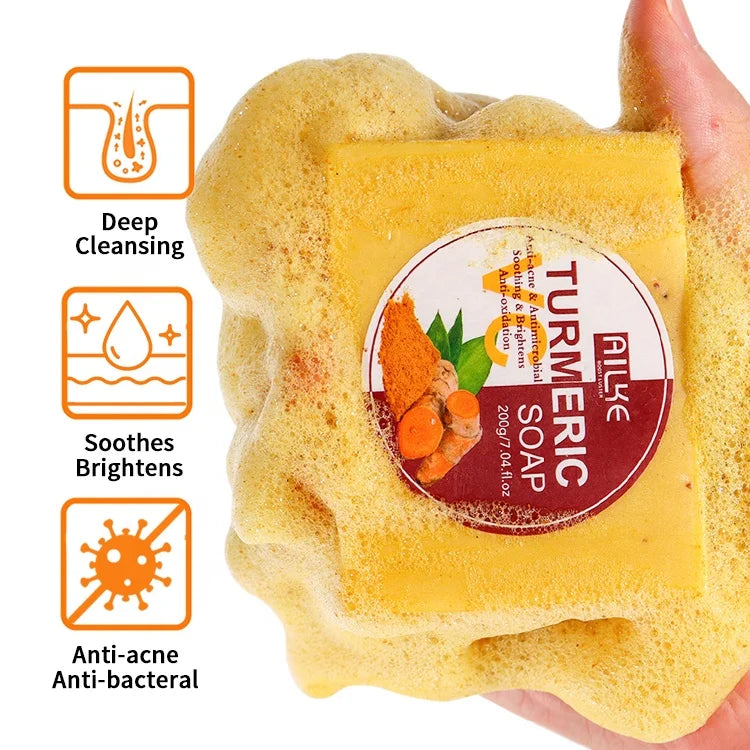 Turmeric VC Vegan Face Savon Anti-Oxidation Remover Pimple Natural Glycerin Anti Acne Whitening Organic Tumeric Soap