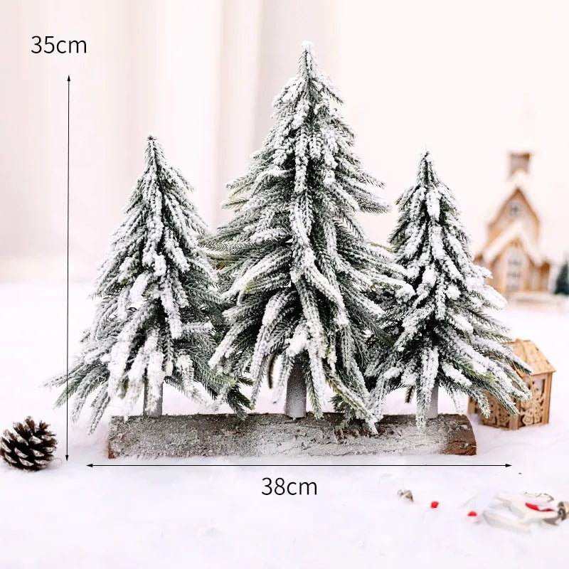 Christmas Tree Mini Pine Tree With Wood Base DIY Home Table Top Decor Christmas Artificial Frosted Sisal Small Trees Party Decor