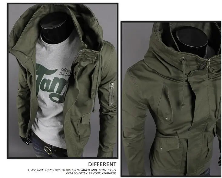 Jacket Men Youth Coat Winter Green Hooded 5XL Outer Clothing Slim