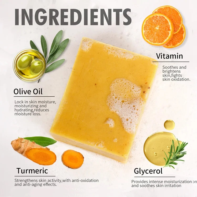 Turmeric VC Vegan Face Savon Anti-Oxidation Remover Pimple Natural Glycerin Anti Acne Whitening Organic Tumeric Soap