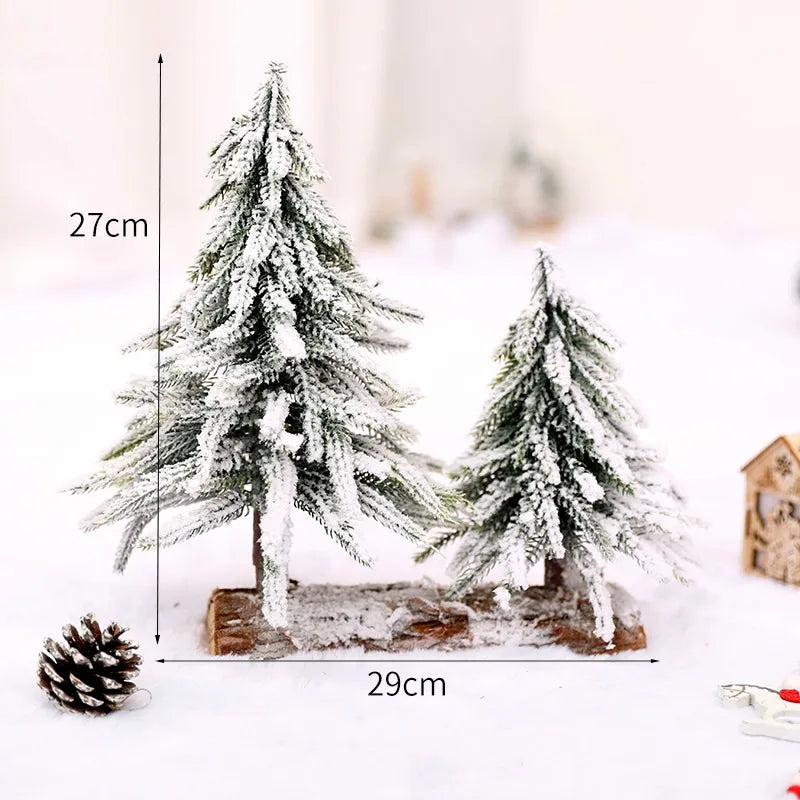 Christmas Tree Mini Pine Tree With Wood Base DIY Home Table Top Decor Christmas Artificial Frosted Sisal Small Trees Party Decor