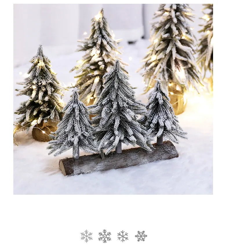 Christmas Tree Mini Pine Tree With Wood Base DIY Home Table Top Decor Christmas Artificial Frosted Sisal Small Trees Party Decor