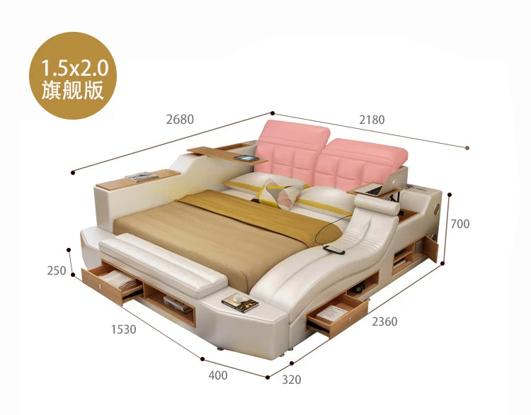 Genuine Leather multifunctional massage bed frame modern Nordic camas ultimate bed кровать двуспальная lit beds سرير  muebles de