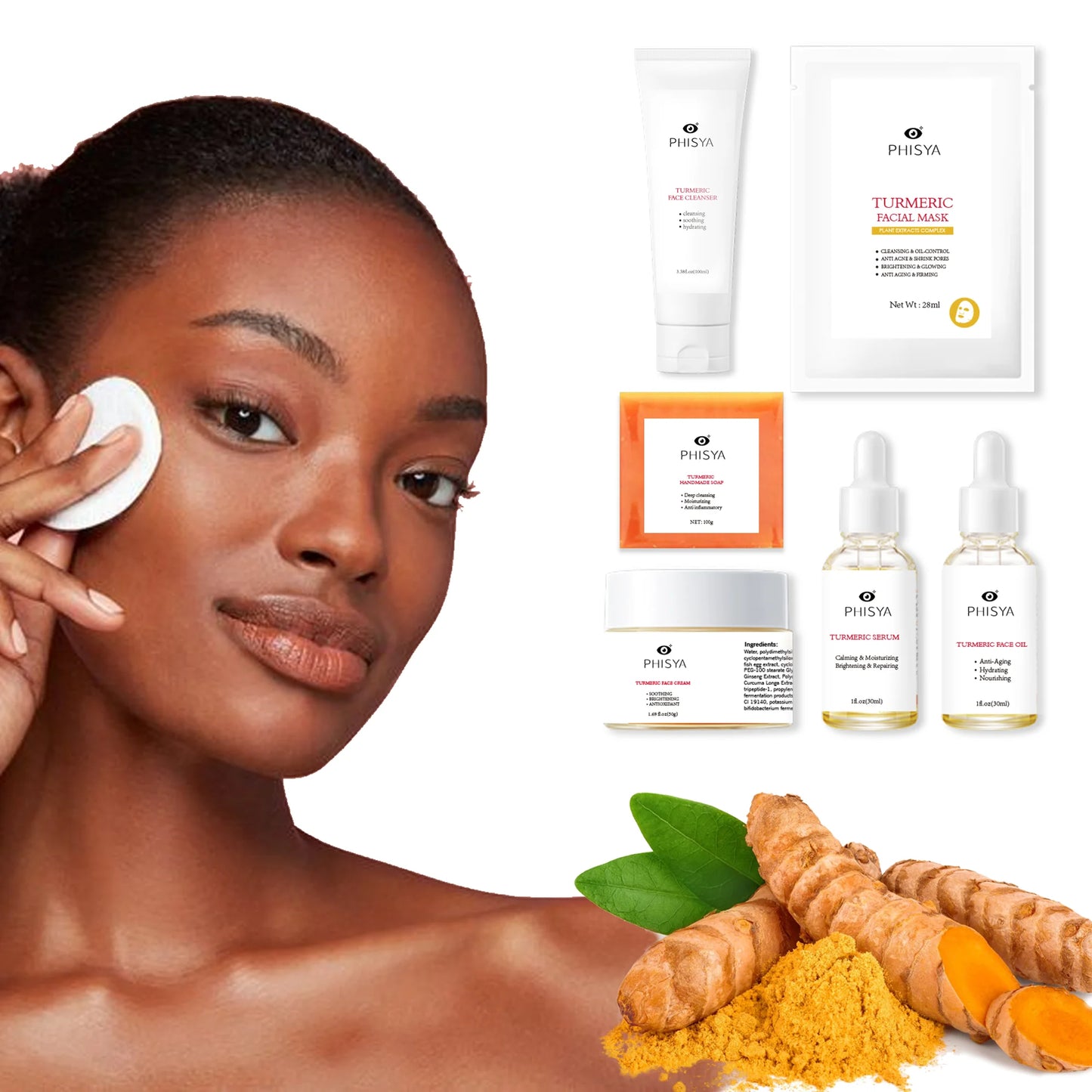 Private Label Tumeric Skin Care Products Anti Aging Anti Acne Moisturizing Facial Set Vitamin C Tumeric Skin Care Set