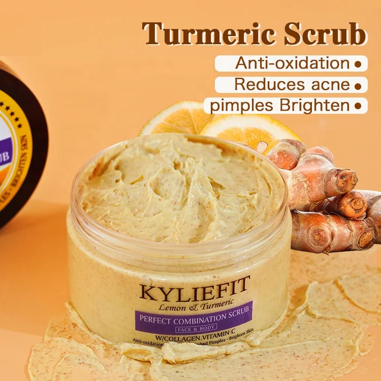 Kyliefit Tumeric Vc Brightening Face Papaya Exfoliating Private Label Whipped Body Bath Whitening Body Scrub for Acne