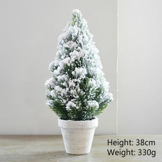Christmas Tree Mini Pine Tree With Wood Base DIY Home Table Top Decor Christmas Artificial Frosted Sisal Small Trees Party Decor