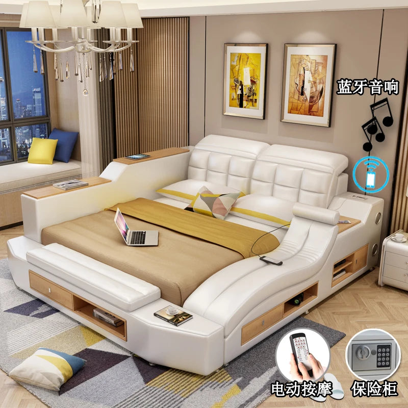 Genuine Leather multifunctional massage bed frame modern Nordic camas ultimate bed кровать двуспальная lit beds سرير  muebles de