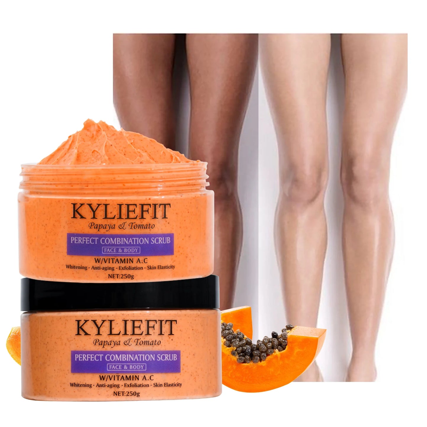 Kyliefit Tumeric Vc Brightening Face Papaya Exfoliating Private Label Whipped Body Bath Whitening Body Scrub for Acne