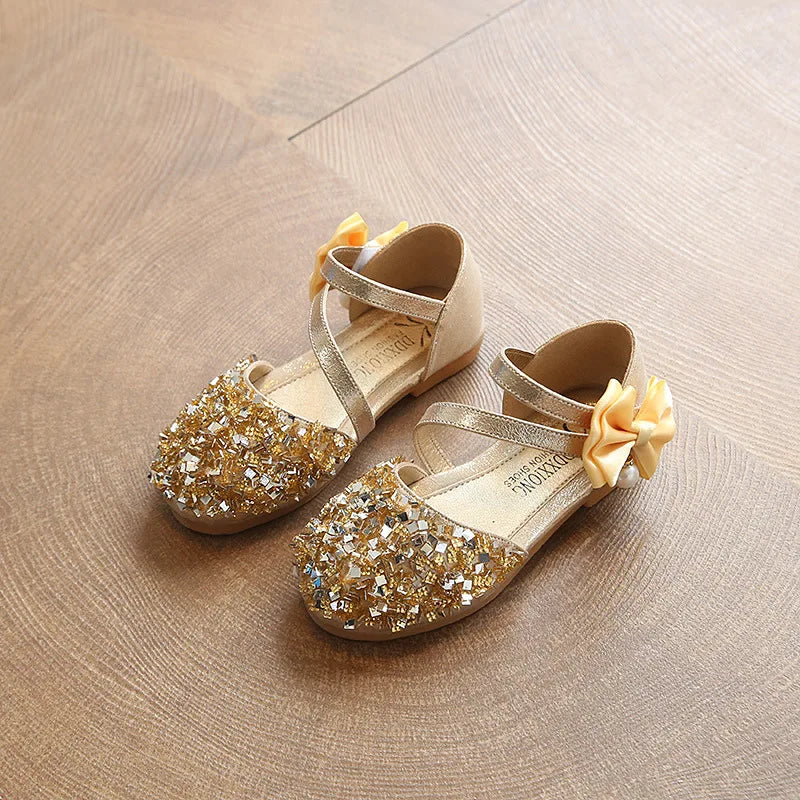 New Bowknot Colorful Sequins High Heels Shoes Girls Sandals Summer Kids Shoes Princess Girls Party Shoes Children Sandal